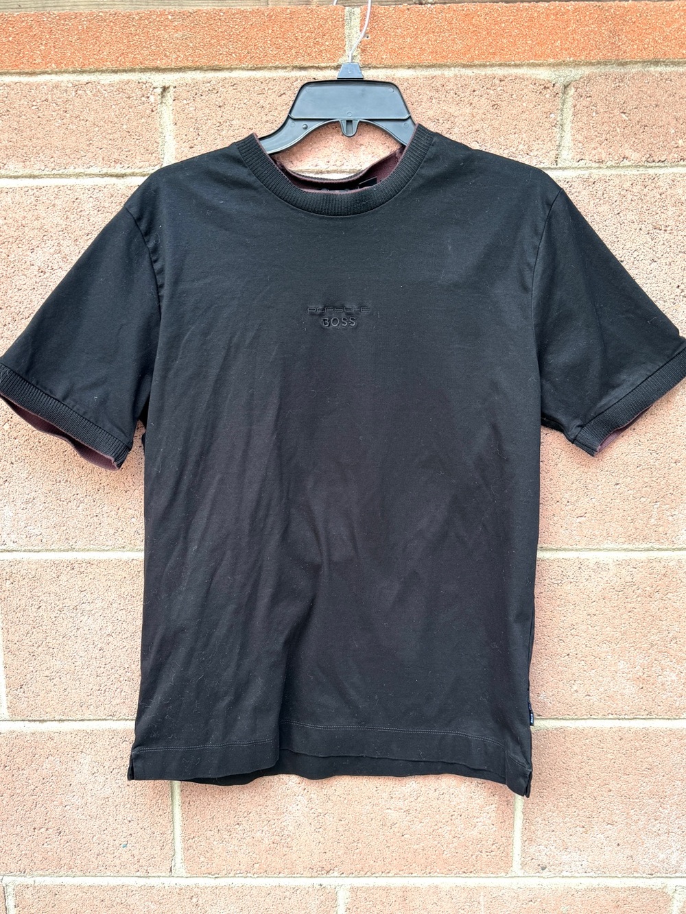 BOSS x Porsche Short Sleeve Tee Shirt Tonal Embroidered Logo LARGE